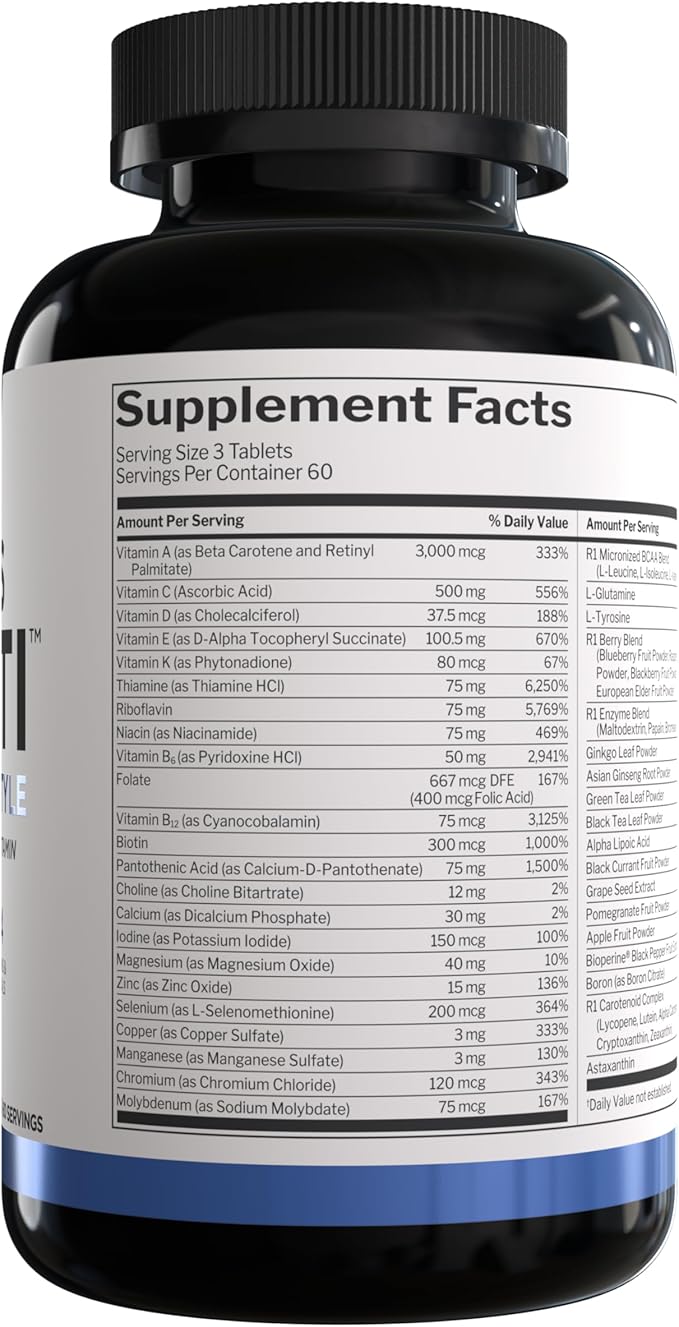 Rule1 Men's Multi - Men's Daily Vitamins, Essential Minerals, Superfoods, Digestive Enzymes, Amino Acids, and Antioxidants for Active Lifestyles and Wellness Support (180 Tablets, 60 Day Supply)