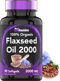Organic Flaxseed Oil Softgels: 2000 mg - 90 Softgels | High in Omega-3 Fatty Acids | Flaxseed Oil Supplement for Women & Men | Non-GMO