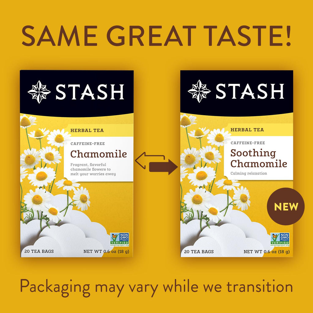 Stash Tea Chamomile Herbal Tea - Naturally Caffeine Free, Non-GMO Project Verified Premium Tea with No Artificial Ingredients, 20 Count (Pack of 6) - 120 Bags Total