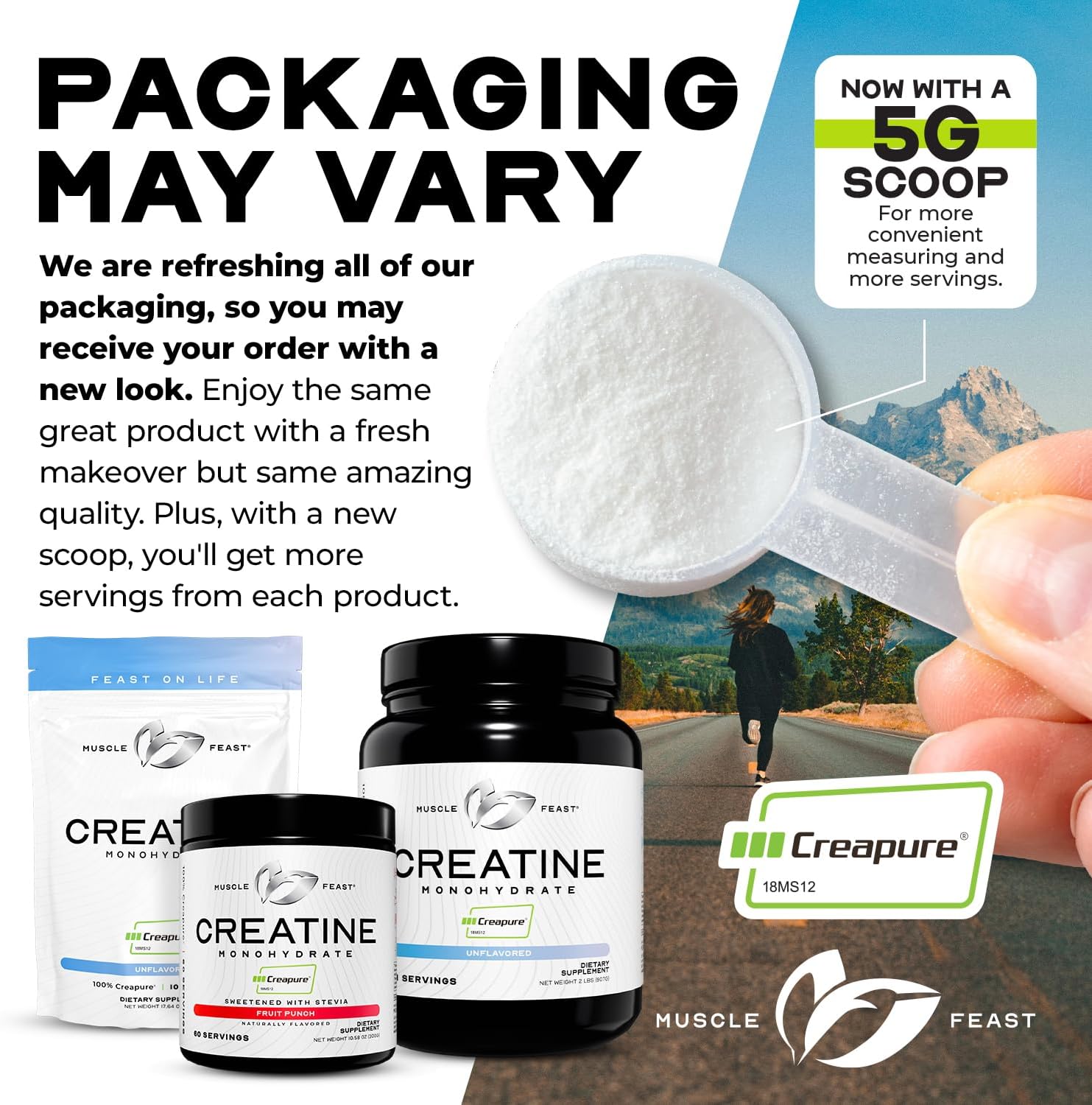 Muscle Feast Creapure Creatine Monohydrate Powder, Vegan Keto Friendly Gluten-Free Easy to Mix, Muscle Recovery Supplement, Creatine for Muscle Growth, Flavored Creatine, Natural Fruit Punch 300g