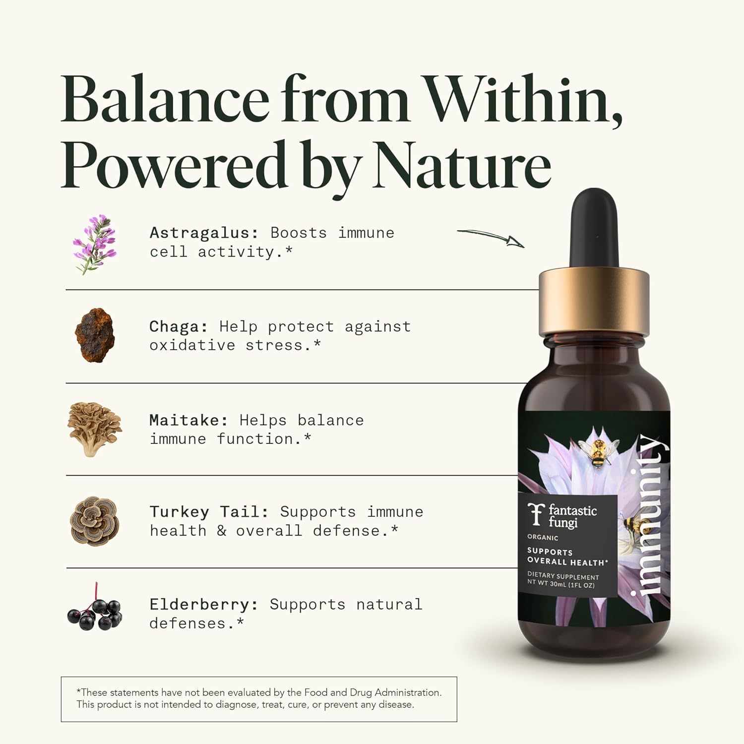 Fantastic Fungi Mushroom Extract Drops - Immunity Elixir with Turkey Tail Mushroom Extract, Maitake, Elderberries, Chaga & Astragalus - 5-in-1 Organic Immune Support Supplement, 30 Servings, 1 fl oz