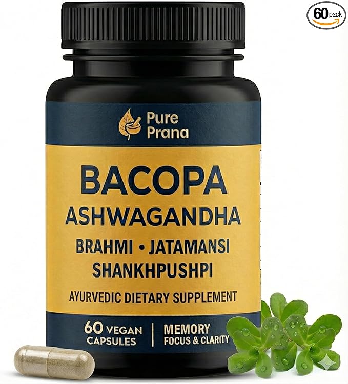 Pure Prana Ayurvedic Brain Supplement – Natural Nootropic for Memory, Focus & Clarity – Plant-Based Cognitive Support with Brahmi, Ashwagandha & Gotu Kola – Vegan Formula for Men & Women