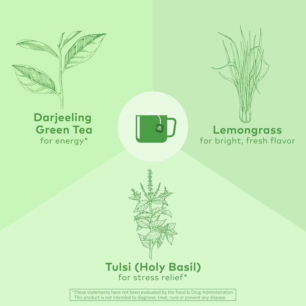Organic India Tulsi Green Herbal Tea - Stress Relieving & Balancing, Immune Support, Adaptogen, Vegan, USDA Certified Organic, Caffeine-Free - 18 Infusion Bags, 6 Pack