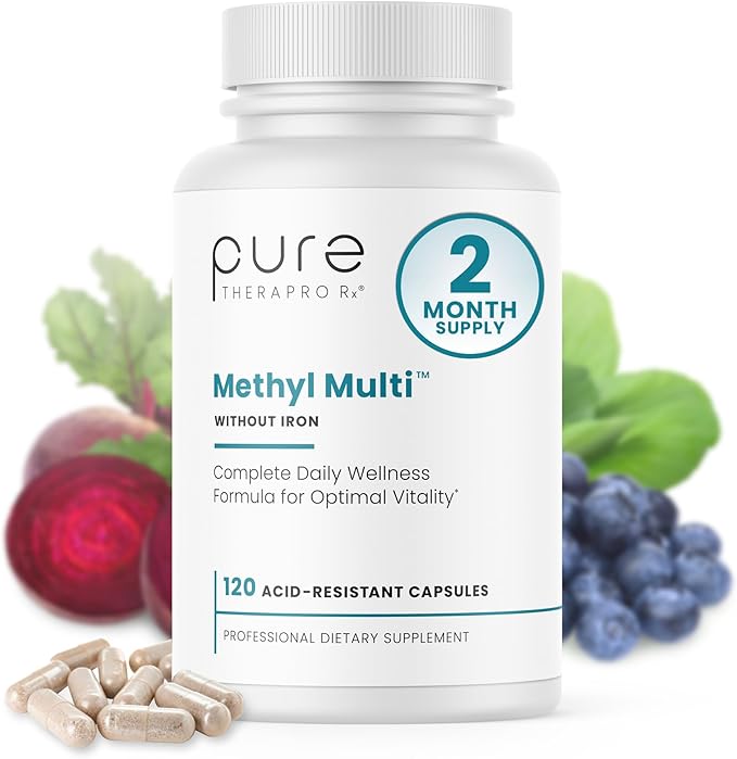 Pure Therapro Rx Methylated Multivitamin for Men and Women | Made in USA | Methyl Multi Without Iron Methyl B12 & Methylfolate | 120 Capsules, 2-Month Supply