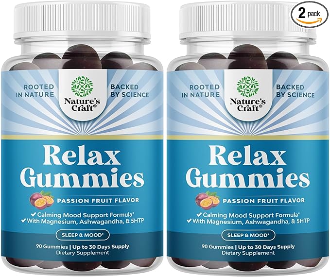 Natures Craft Calming Gummies for Adults with Ashwagandha and Magnesium - Relaxing Stress Gummies with L Theanine 5HTP and Lemon Balm Extract - Adaptogenic Chamomile Extract Vitamin B6 2 Pack