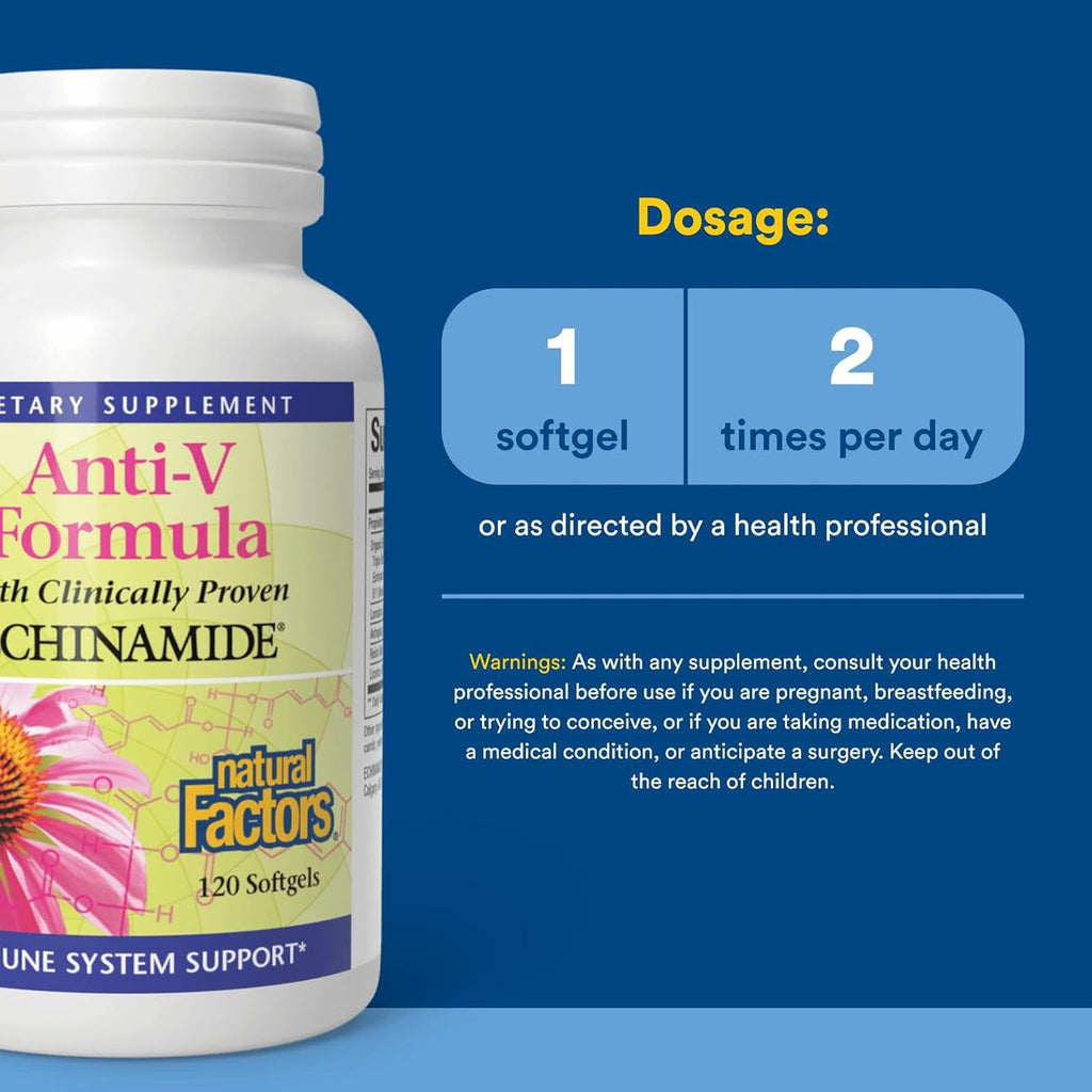Natural Factors Anti-V Formula, Echinacea Supplement for Immune and Wellness Support, Organic, Non-GMO, 120 Softgels