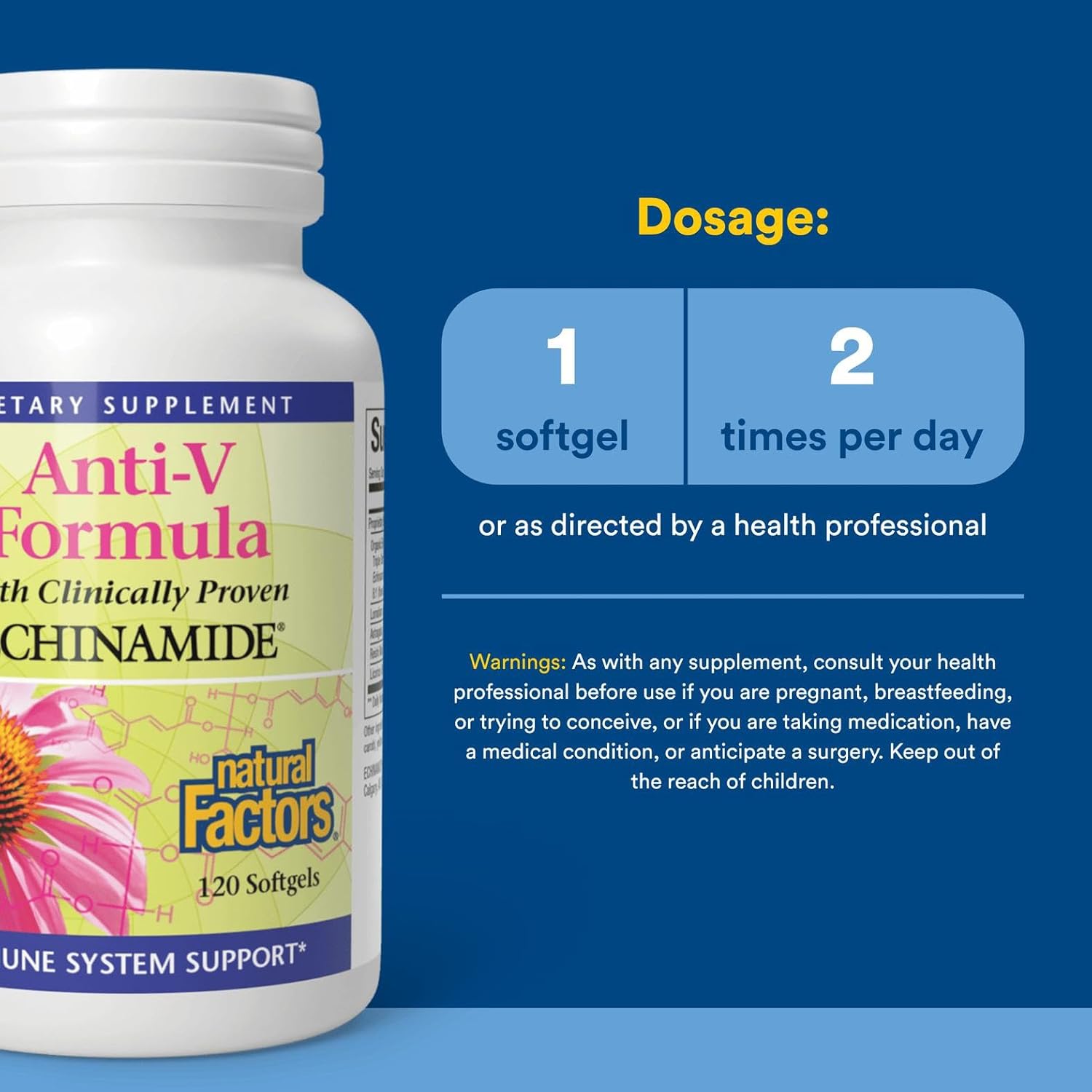 Natural Factors Anti-V Formula, Echinacea Supplement for Immune and Wellness Support, Organic, Non-GMO, 120 Softgels
