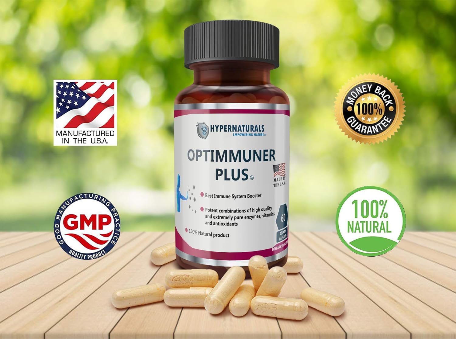 OPTIMMUNER Plus - Immune System Booster – 100% Natural Supplement - Real Improvements, 60 Caps