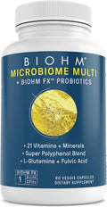 BIOHM Multivitamin for Women & Men, Microbiome Multi with Probiotics (60 Capsules, 30 Servings) 21 Vitamins & Minerals, Green Tea, Glutamine & Antioxidants, Non-GMO, Gluten Free, Vegetarian