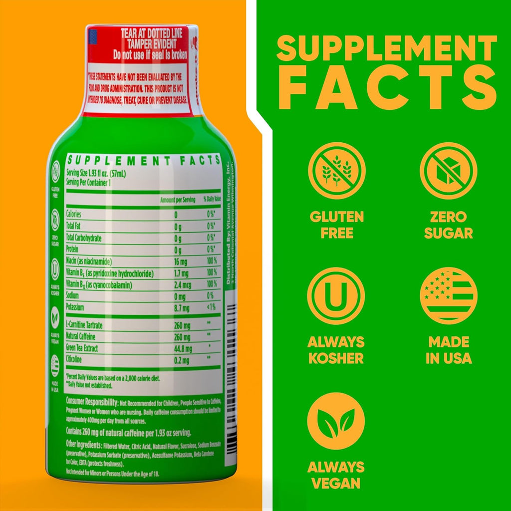 Vitamin Energy Immune+ Extra Strength Energy Shot Watermelon Burst 12 Pack, 260mg Natural Caffeine, B-Vitamins, Citicoline, Green Tea, Immunity & Focus Support, Zero Sugar, Gluten-Free 1.93 fl oz