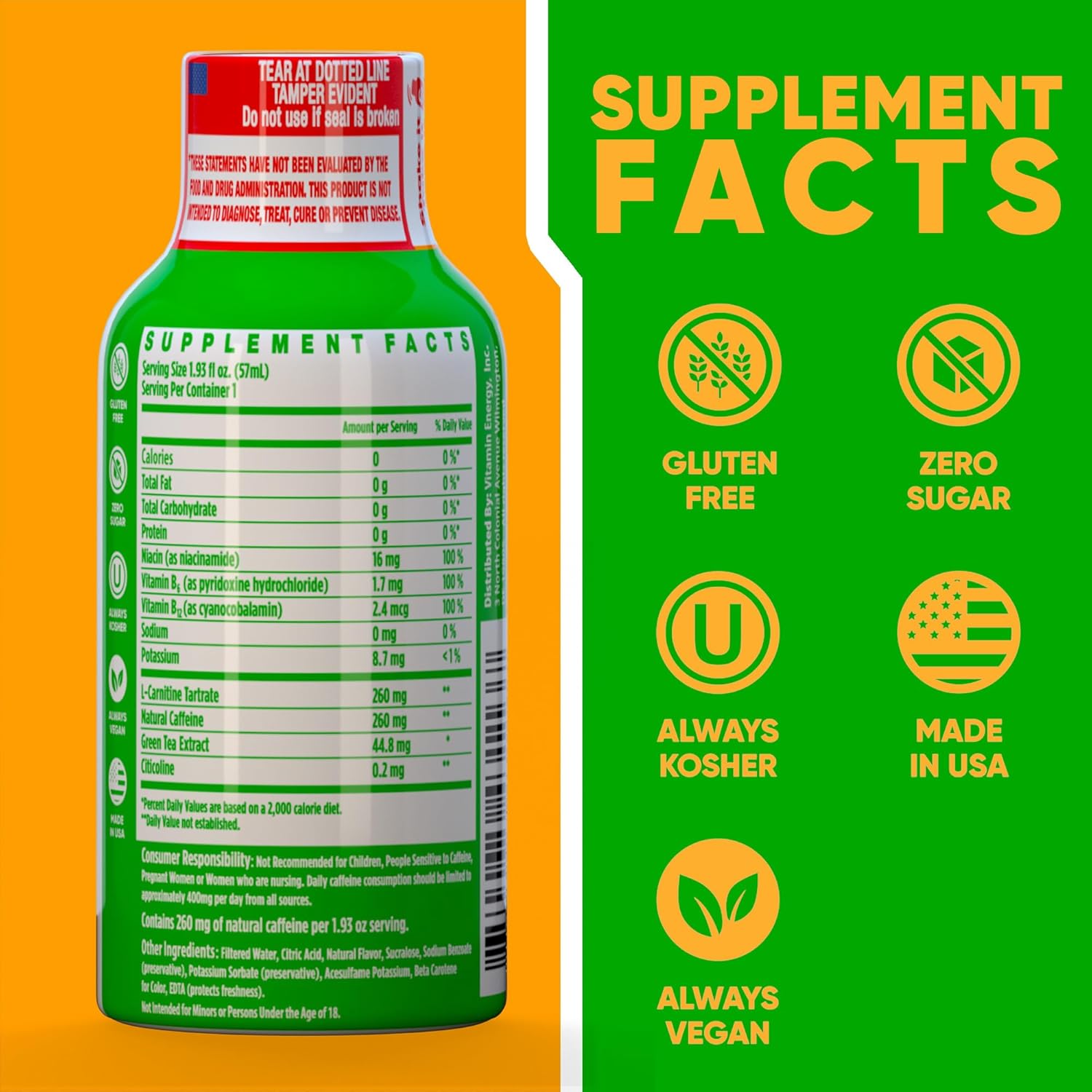 Vitamin Energy Immune+ Extra Strength Energy Shot Watermelon Burst 12 Pack, 260mg Natural Caffeine, B-Vitamins, Citicoline, Green Tea, Immunity & Focus Support, Zero Sugar, Gluten-Free 1.93 fl oz