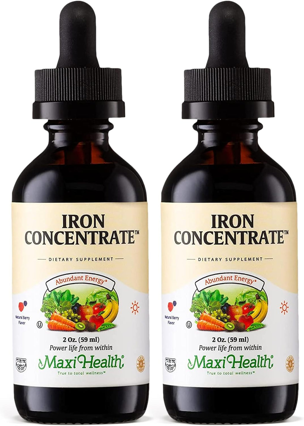 Maxi Health Iron Supplement 15mg Per ML – Increase Energy and Blood Levels Without Nausea or Constipation – Liquid Iron Drops for Men, Women, and Kids – 2 oz. (2 oz, 2 Pack)