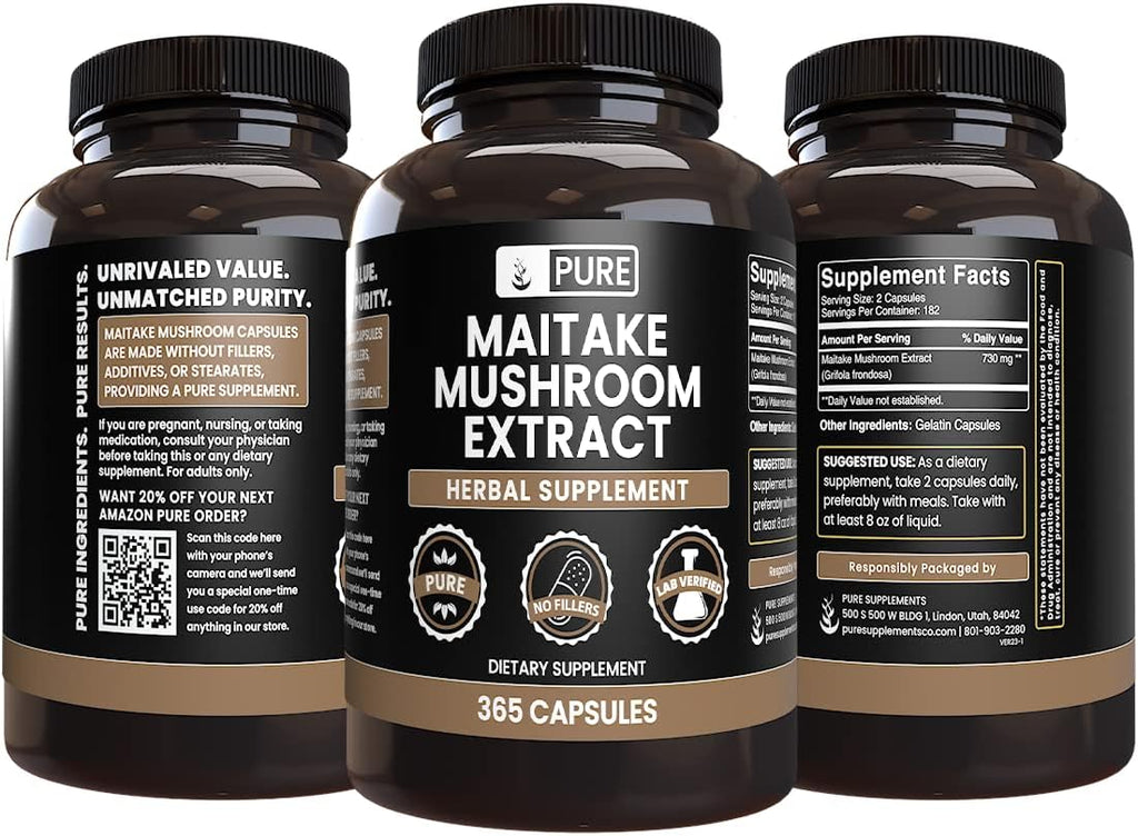 PURE ORIGINAL INGREDIENTS Maitake Mushroom (365 Capsules) No Magnesium Or Rice Fillers, Always Pure, Lab Verified