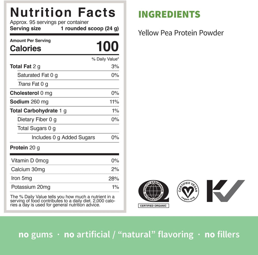 Sprout Living Organic Pea Protein Powder, Unflavored, 20 Grams of Plant Based Organic Protein Powder Without Artificial Sweeteners, Non Dairy, Non-GMO, Vegan, Gluten Free (5 Pound, 95 Servings)