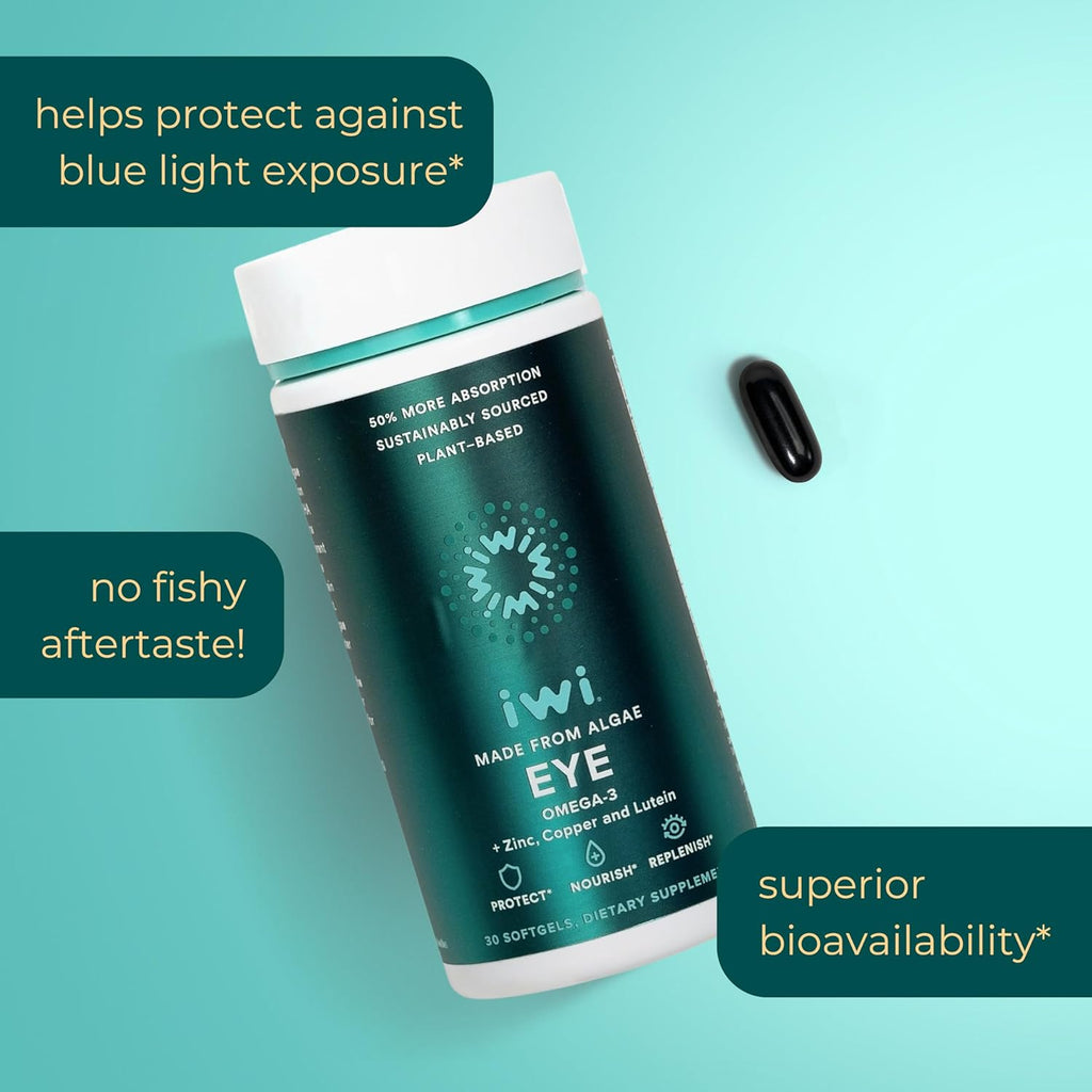 Iwi Life Eye Omega-3, 30 Softgels (30 Servings), Vegan Plant-Based Algae Omega 3 with EPA + DHA, Healthy Eye & Vision Support Dietary Supplement, Krill & Fish Oil Alternative, No Fishy Aftertaste