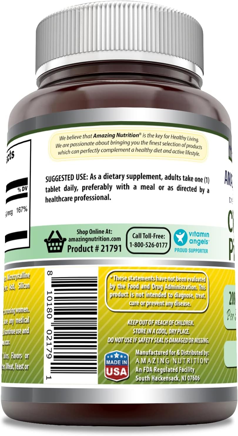 Amazing Formulas Chromium Picolinate Supplement | 200 Mcg Per Serving | Tablets | Non-GMO | Gluten Free | Made in USA (240 Count)
