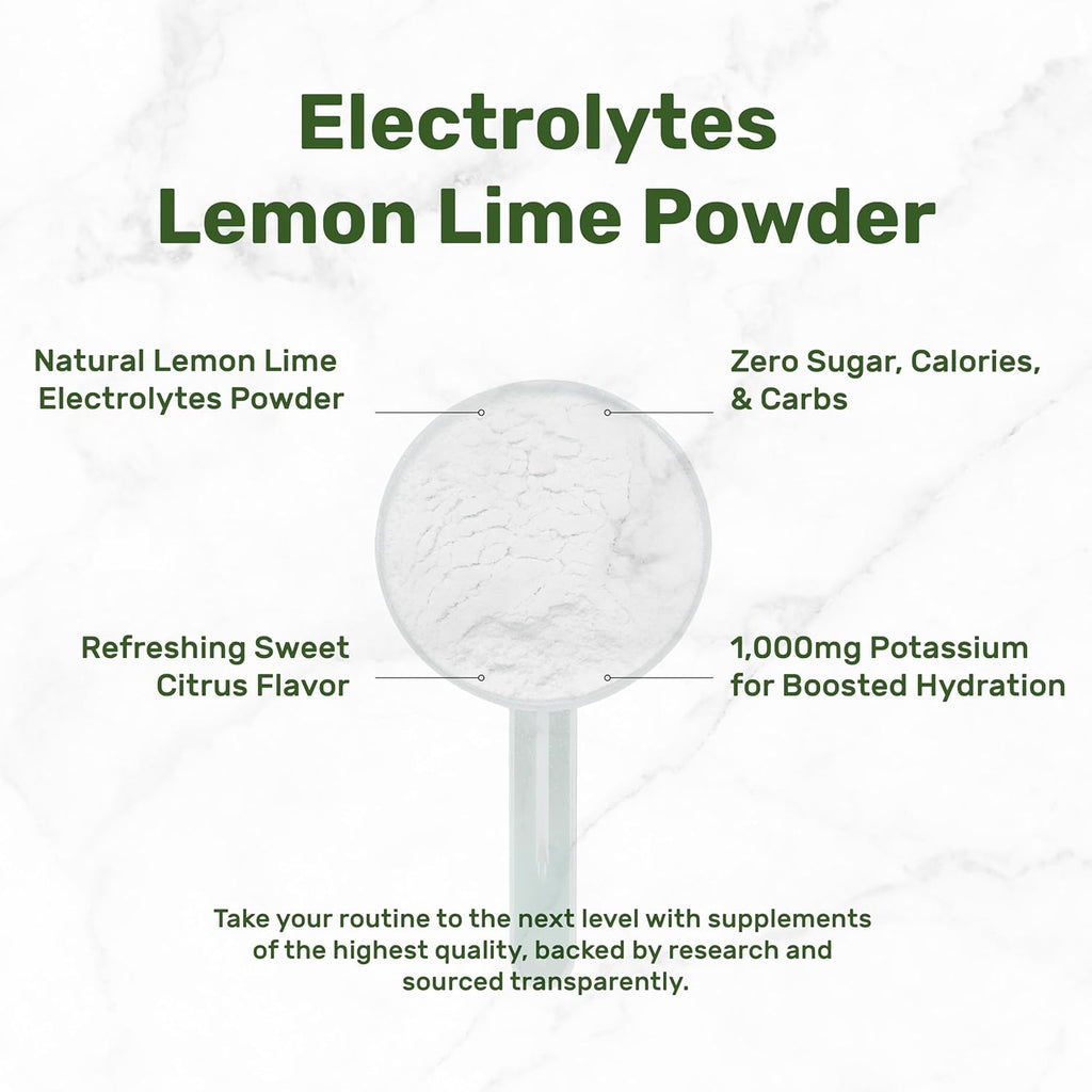Electrolytes Powder, 1lb (69 Servings) – No Sugar, Lemon Lime – Hydration Supplement Drink Mix – High Potassium 1,000mg Per Serving, Manganese & Magnesium – Natural Hydration & Energy – Keto Friendly