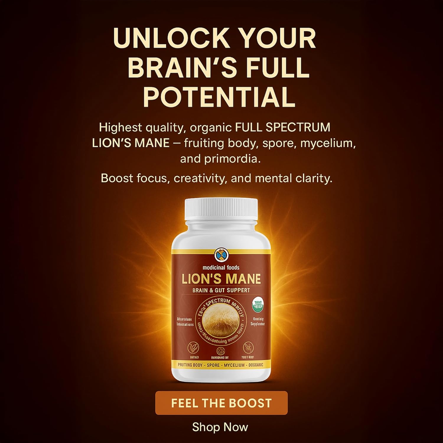Medicinal Foods Lion’s Mane Capsules Dietary Supplement | Full Spectrum Highest Potency, Organic Steam-Activated, Brain, Gut, & Focus Support, Adaptogenic Wellness, Vegan, Gluten-Free, Non-GMO
