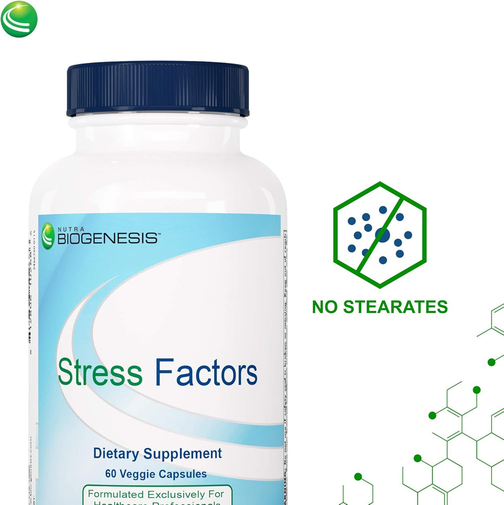 Nutra Biogenesis Stress Factors - GABA Supplements for Women & Men, L Theanine Calm Relaxation Support for Adults, 100mg L-Theanine & 25mg GABA Per Pill - 60 Veggie Capsules