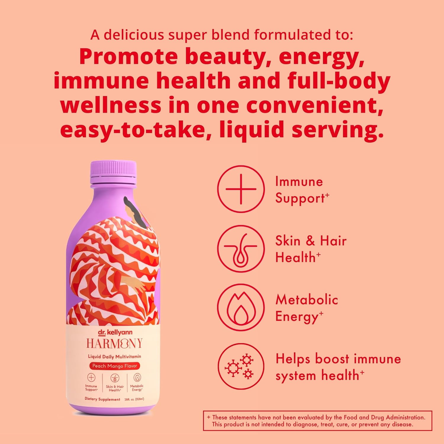 Dr. Kellyann Harmony Liquid Multivitamin (28 fl oz) – Vegan Daily Vitamins for Men & Women, Non-GMO, Overall Health
