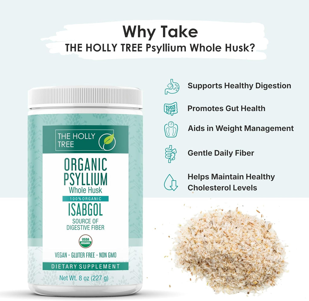 Psyllium Husk Powder Organic 8 oz - Isabgol - Whole Psyllium Husk Fiber Supplement for Digestive Health & Regularity - Gluten-Free, USDA Organic, Kosher