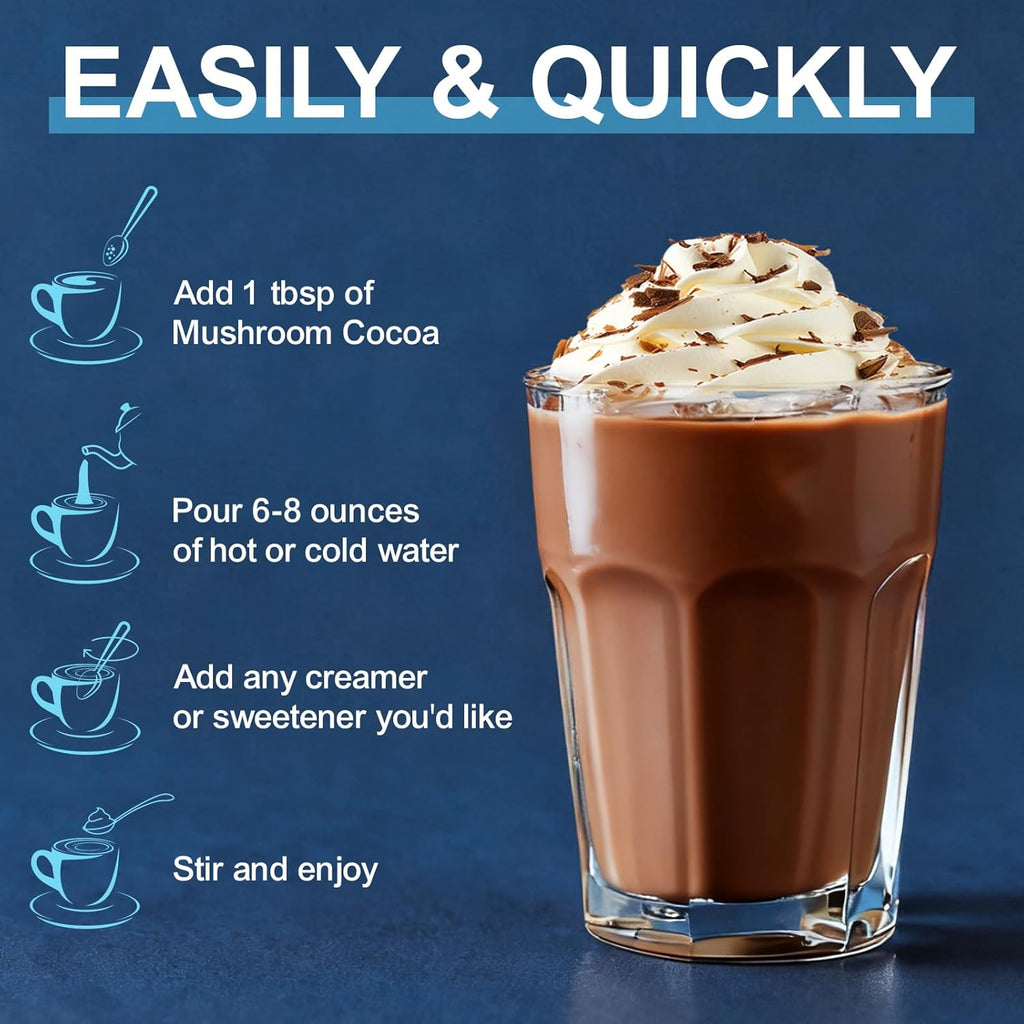 Mushroom Hot Cocoa, Cocoa Powder with Reishi Mushroom, Melatonin, Glycine, Cacao, L-Theanine, Chicory to Help Fall Asleep and Stay Asleep, 20 Servings