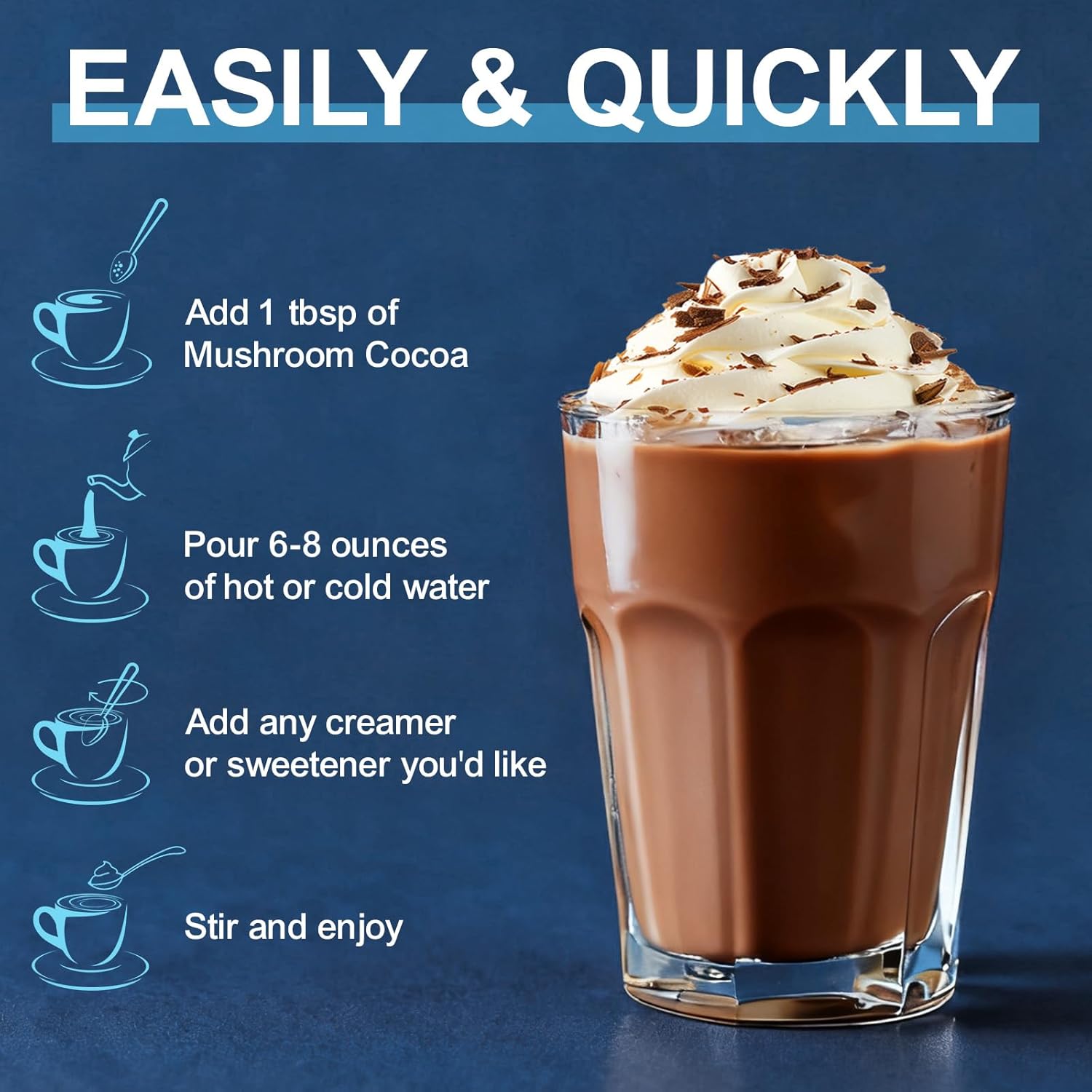 Mushroom Hot Cocoa, Cocoa Powder with Reishi Mushroom, Melatonin, Glycine, Cacao, L-Theanine, Chicory to Help Fall Asleep and Stay Asleep, 20 Servings