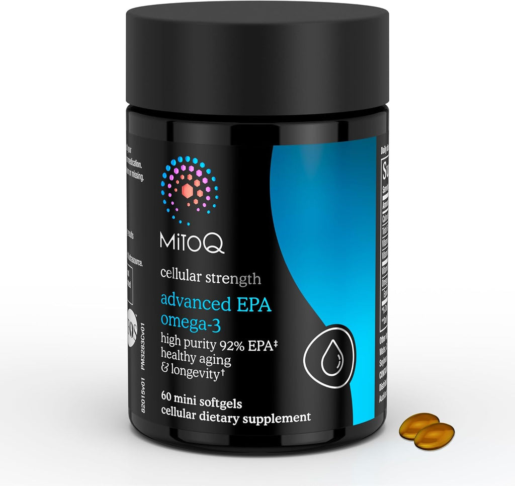 MitoQ Advanced EPA Omega-3 – High-Purity 800mg EPA Fish Oil Supplement | with Vitamin K2, D3, E | Cardiovascular, Brain, Cellular Support | No Fishy Aftertaste | 60 Softgels