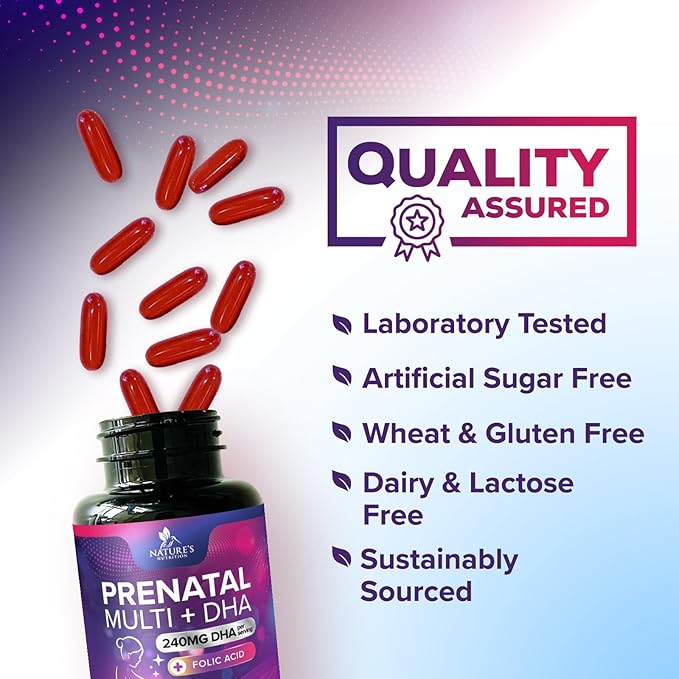 Prenatal Vitamins for Women with Folic Acid + Omega 3 DHA for Fetal Brain Development, Best Prenatal Vitamin Supplement, Daily Pregnancy Multivitamin Nutritional Support, Non-GMO - 240 Softgels
