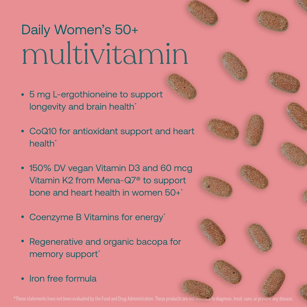 True Grace Daily Women’s Multivitamin 50+ - 60 Easy-to-Swallow Tablets - Immune, Energy, Longevity & Memory Support - Vegan - Gluten, Soy & Iron Free - 30 Servings