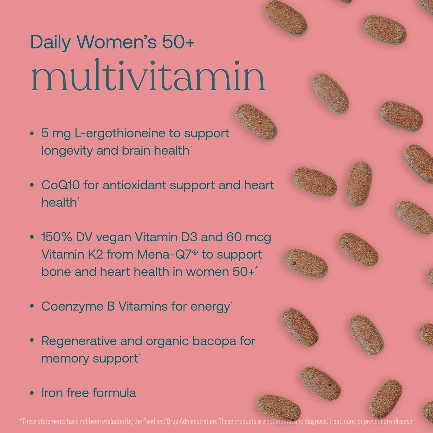 True Grace Daily Women’s Multivitamin 50+ - 120 Easy-to-Swallow Tablets - Immune, Energy, Longevity & Memory Support - Vegan - Gluten, Soy & Iron Free - 60 Servings