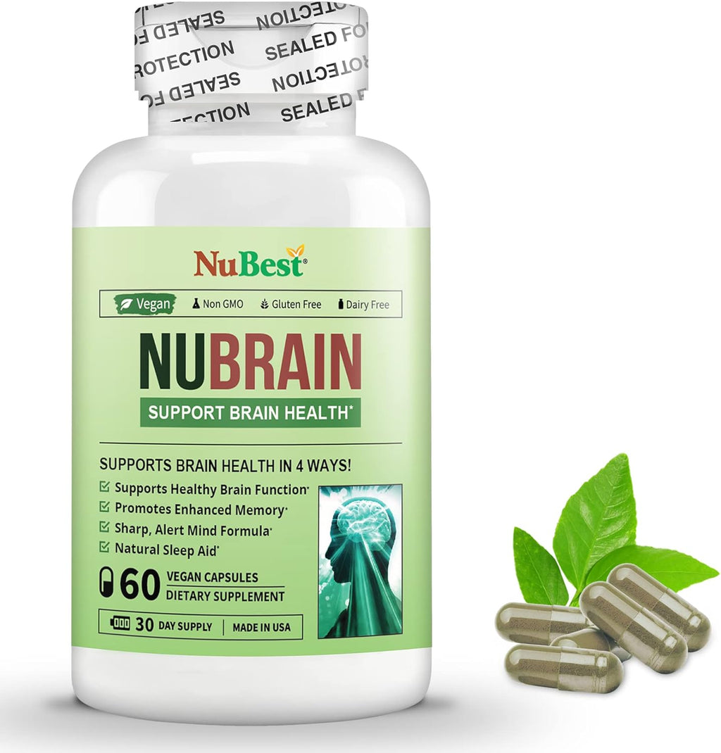 NuBrain Booster - Brain Supplement for Brain Booster, Memory, Focus & Clarity Support with St. John’s Wort, Ginkgo Biloba, Bacopa & More - Premium Nootropic Brain Supplement - 2 Pack