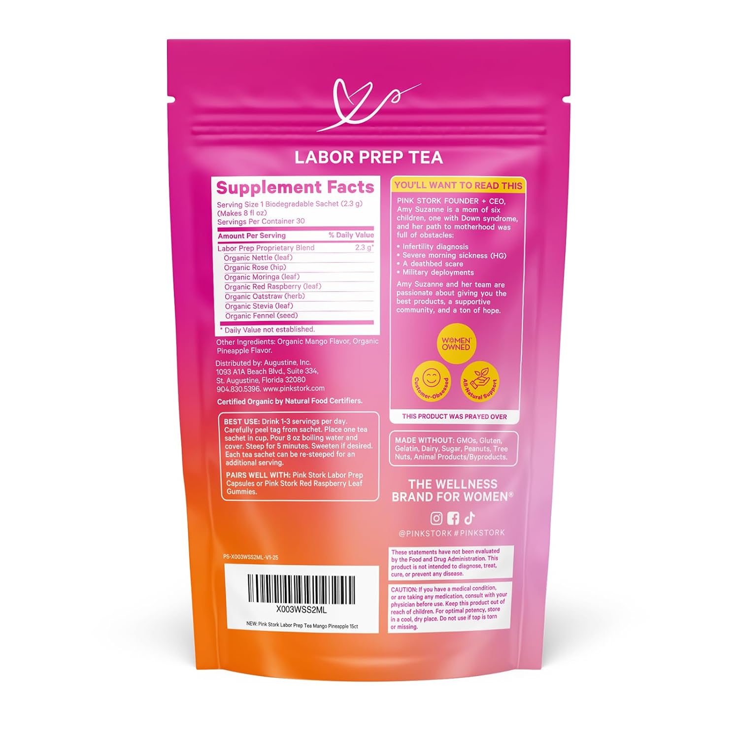 Pink Stork Organic Red Raspberry Leaf Labor Prep Tea - Mango-Pineapple with Nettle, and Moringa - Third Trimester Pregnancy Tea - Labor and Delivery Essentials for Women, 30 Cups