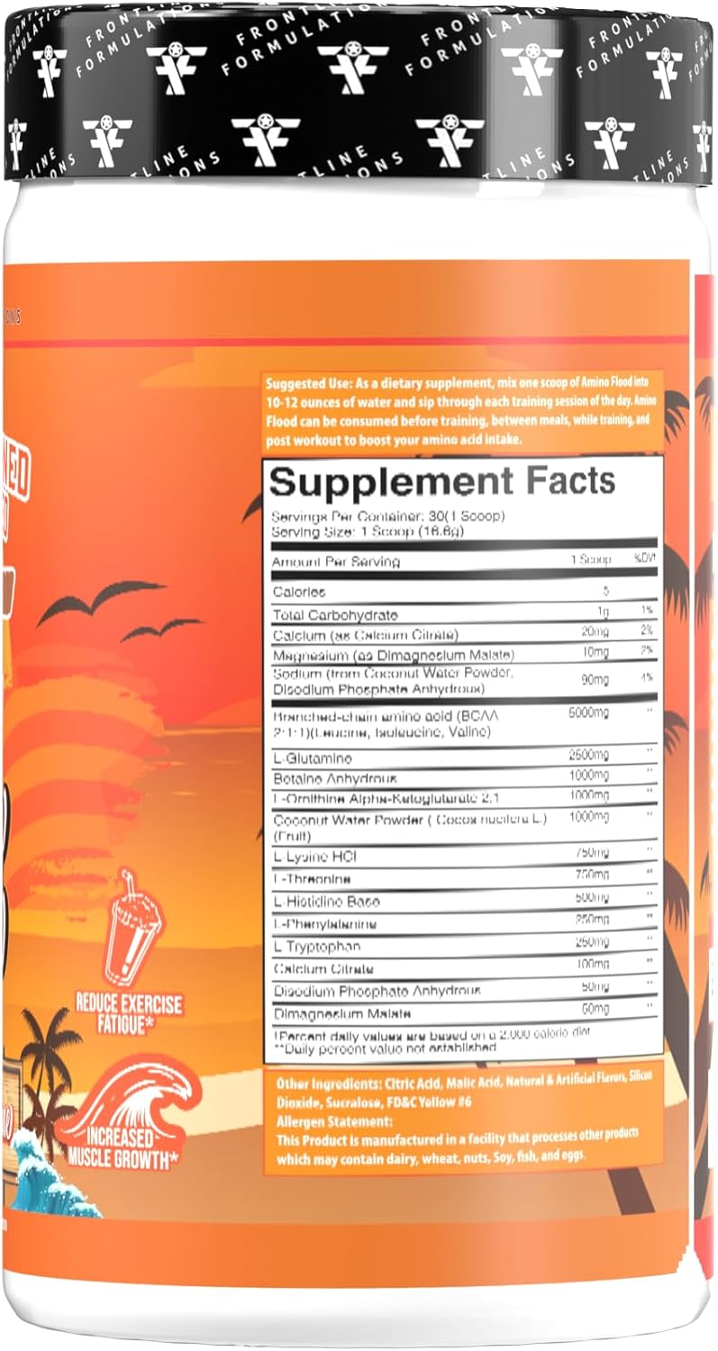 Amino Flood from Frontline Formulations - BCAA + EAA Recovery & Hydration Formula – Muscle Support, Electrolytes & Endurance – Amino Acid Supplement for Intra & Post Workout Florida Sunshine