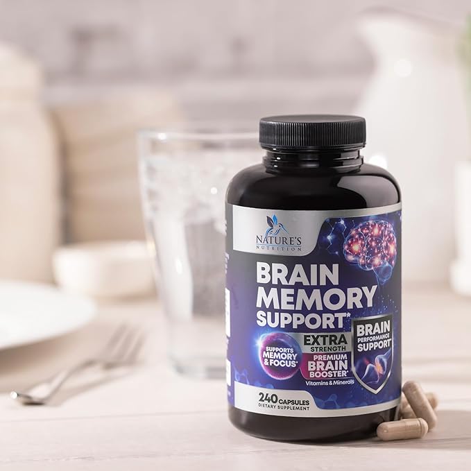 Brain Memory Supplement Pills - 3X Strength Nootropics for Concentration, Clarity & Focus Support - Brain Health Cognitive Vitamins with Bacopa, Phosphatidylserine & DMAE, Brain Booster - 240 Capsules