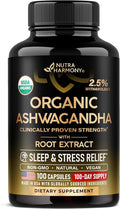 Ashwagandha Supplements 1800mg - USDA Organic Ashwagandha for Women & Men - Clinically Effective Strength for Stress Relief & Sleep - Powder & Root Extract 2.5% Withanolides - Made in USA 100 Capsules