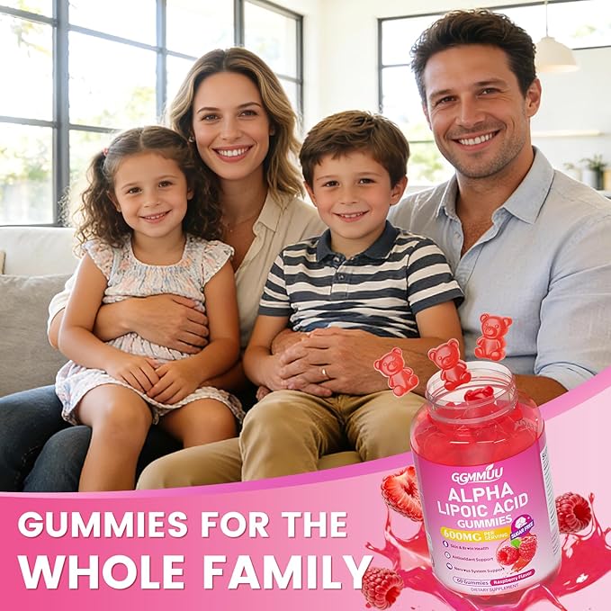 2 Pack Alpha Lipoic Acid Gummies 600mg, High Absorption Chewable ALA Supplement, Raspberry Flavor, Vegan, Sugar Free, 120 Count
