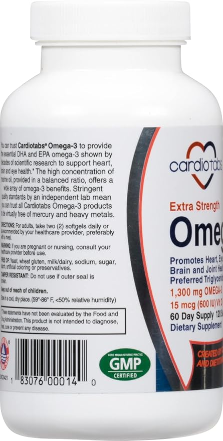 Omega-3 Extra Strength + Vitamin D3, Triglyceride Form, 1300 mg Omega-3, 600 DHA / 600 EPA, with 600 IU Vitamin D3