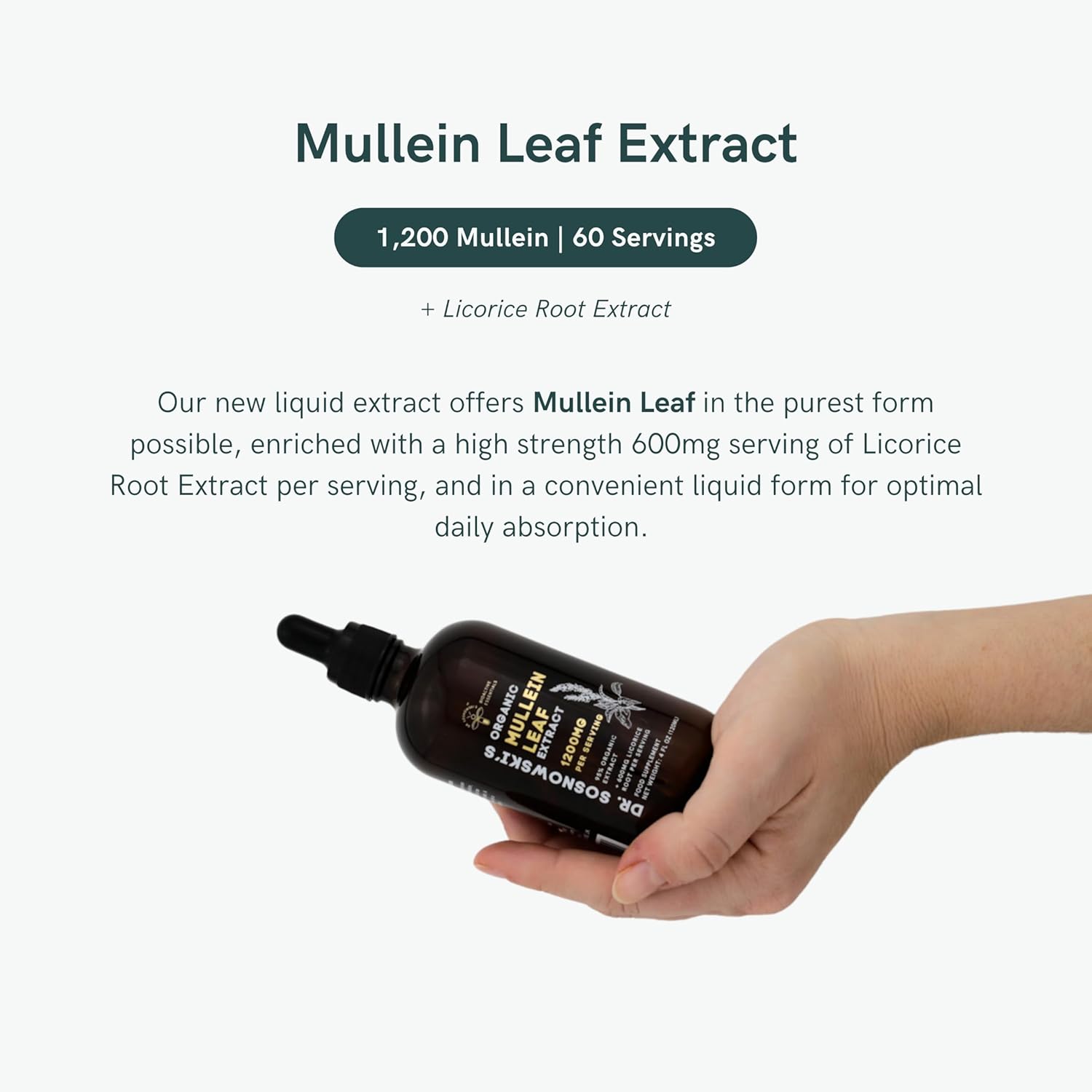 Dr Sosnowski's BioActive Mullein Leaf Drops 120ml | Super High Strength 1200mg Per Serving | 2 Month Supply | 1200mg Organic Mullein Leaf Extract with 600mg Licorice Root Extract