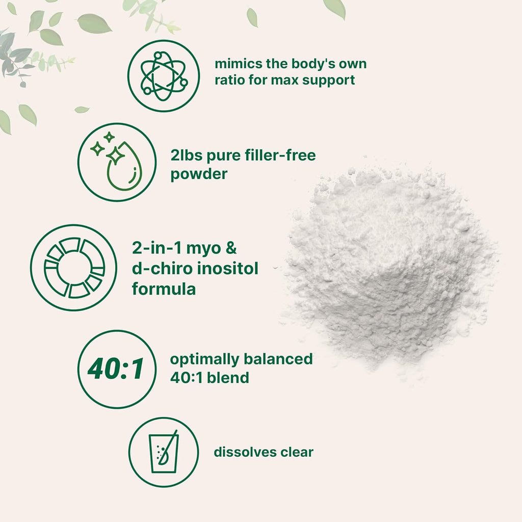 Micro Ingredients Myo-Inositol & D-Chiro Inositol Powder, 2lb (442 Servings) | 40:1 Ideal Ratio Inositol Supplement for Women | Supports Hormonal Balance & Ovarian Health | Non-GMO, Vegan, Filler-Free