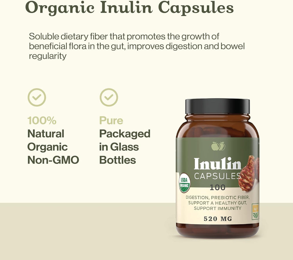 Complete Natural Products Organic Inulin Capsules - 520mg 100 Pills, Organic Jerusalem Artichoke Inulin Capsules
