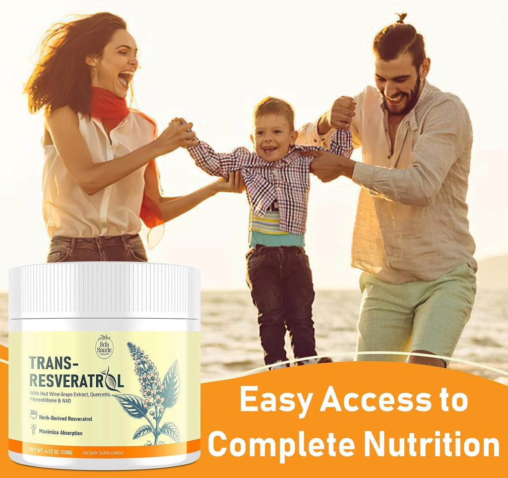 Trans-Resveratrol Powder Supplement with Red Wine Extract, Quercetin, Pterostilbene & NAD, 4.23 OZ, 30-Day Supply