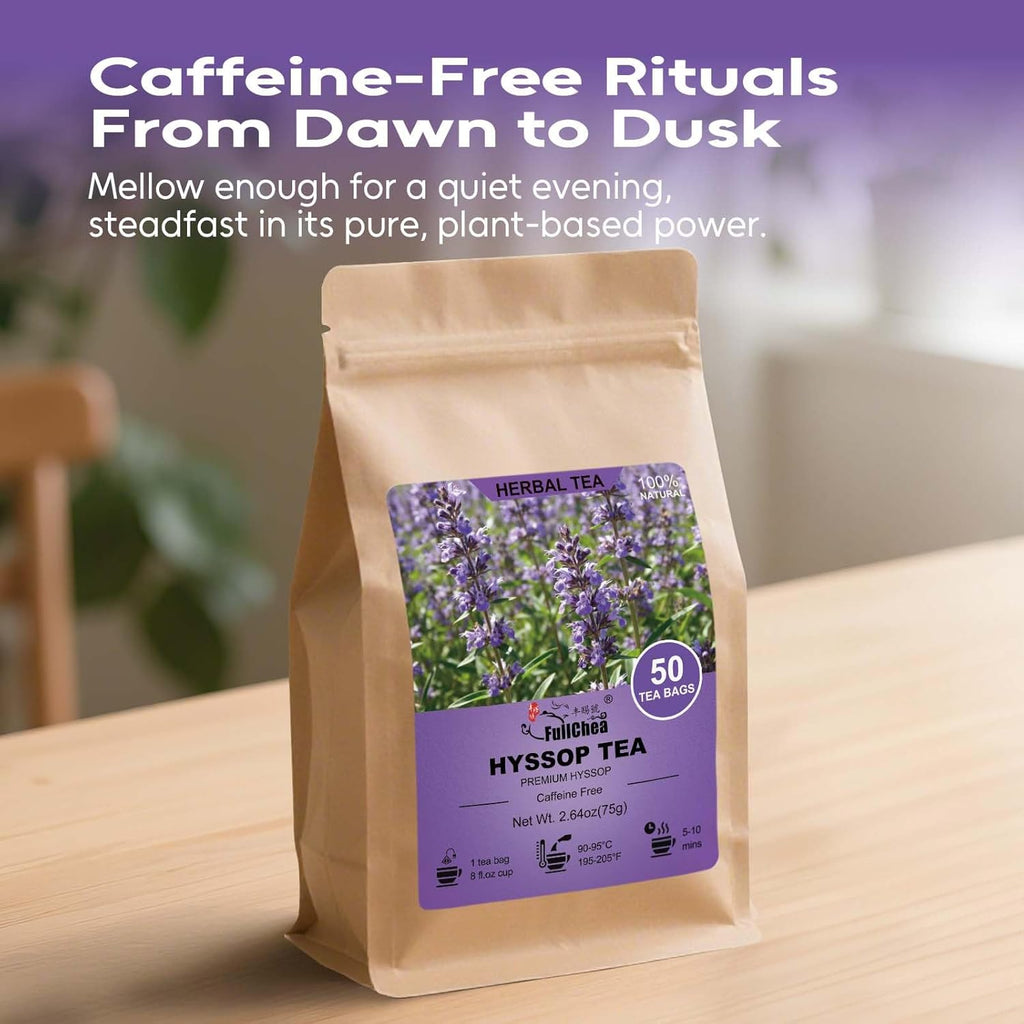 FullChea - Hyssop Tea Bags, 50 Count Caffeine-Free Herbal Tea Bags, Premium Hyssop, Support Digestion & Promote Relaxation