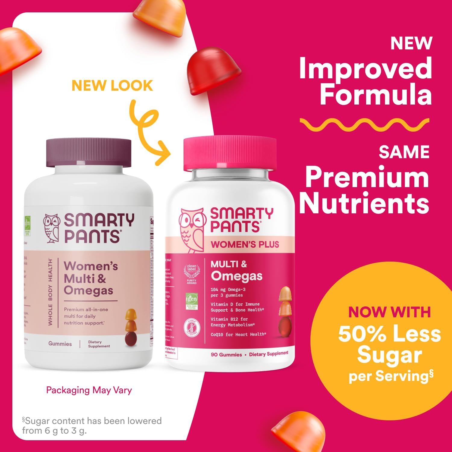 SmartyPants Women's Multivitamin Gummies - Improved Formula: Omega 3 (DHA/EPA), Methylfolate, CoQ10, Vitamin D3, C, Vitamin B12, B6, A, K & Zinc, Inositol, Gluten Free, 90 Count (30 Day Supply)