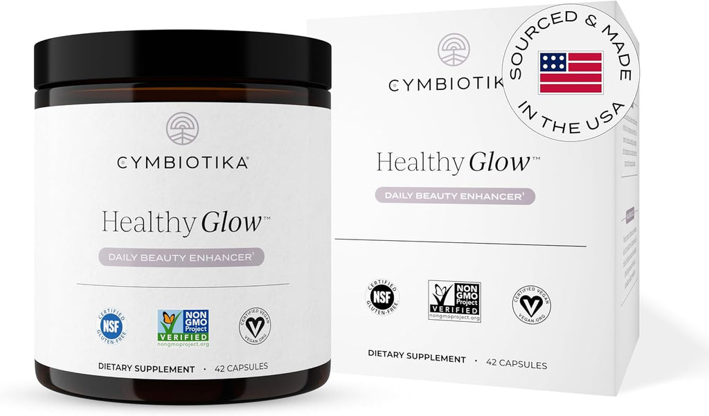 CYMBIOTIKA Healthy Glow Anti Aging Supplement, Skin Care & Collagen Production Support for Women and Men, Includes Hyaluronic Acid, Spermidine, Restorative Peptides & Growth Factors, 42 Capsules