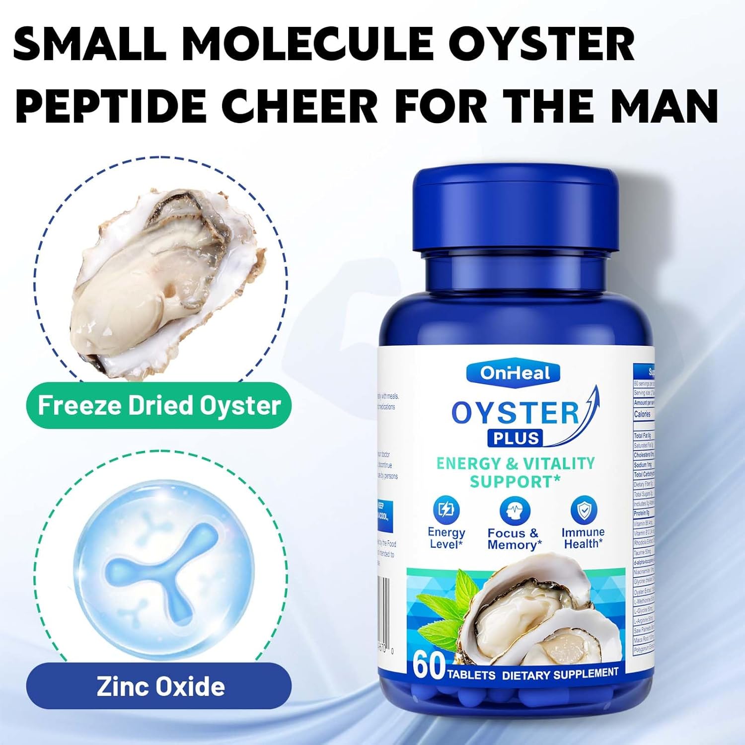 Premium Oyster Supplement - Contains Oyster Powder 100% Natural Oyster Extract, Rich in zinc and Minerals, 500mg, boosts Immunity and Energy, Oyster Supplement for Men and Women, 60 Tablets (LB-ML)
