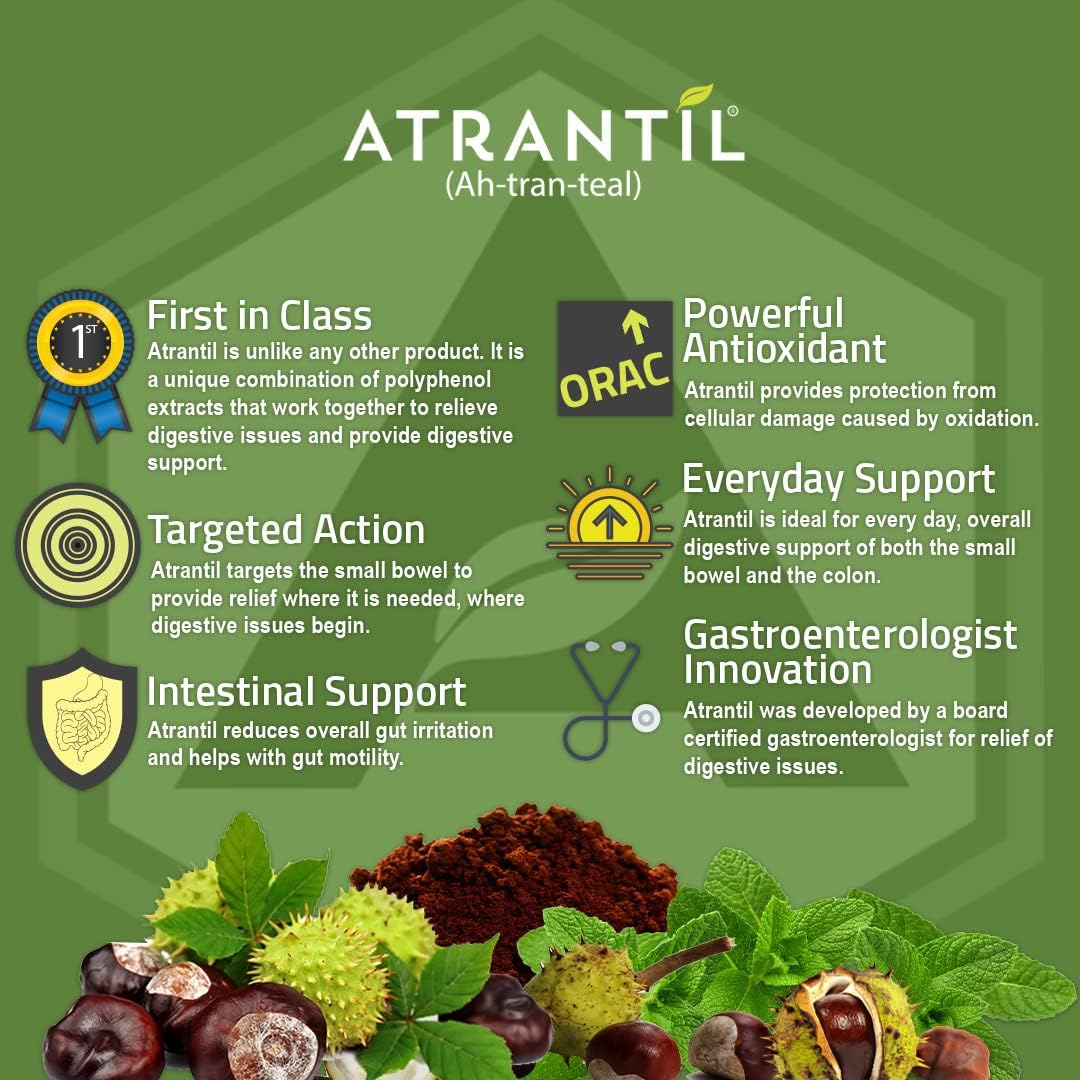 Atrantil 90 Capsules-Antioxidant Packed Polyphenol for Bloating and Gas Relief, Abdominal Discomfort, Constipation, Diarrhea, Postbiotic, Change in Bowel Habits and Everyday Digestive Health.