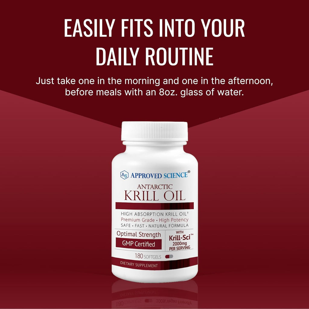 Approved Science Krill Oil - 2000mg Antarctic Krill Oil, 650mcg Astaxanthin - 260mg EPA, 160mg DHA - 180 Softgels