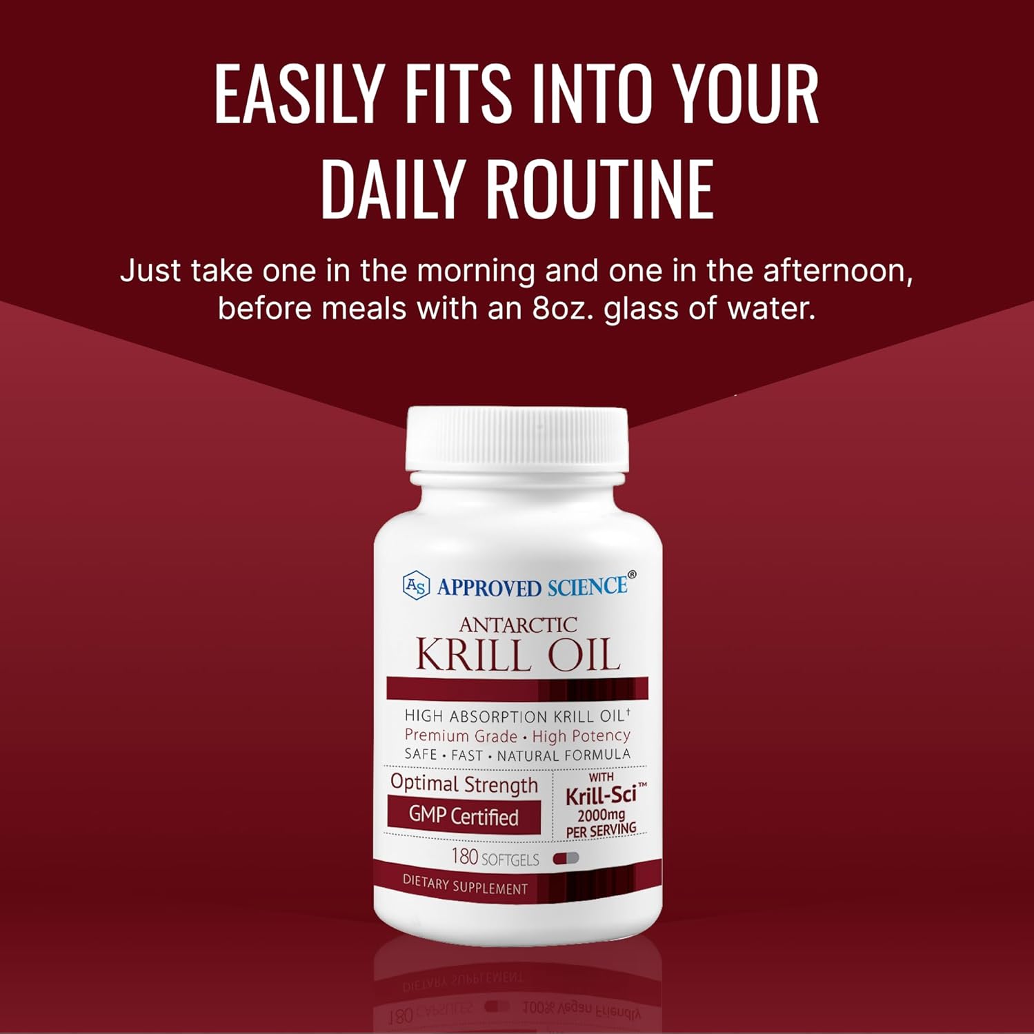 Approved Science Krill Oil - 2000mg Antarctic Krill Oil, 650mcg Astaxanthin - 260mg EPA, 160mg DHA - 180 Softgels