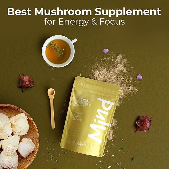 Mind Adaptogenic Mushroom Powder 60g (30 Servings) | 100% Organic Nootropic Mushroom Supplement Powder| Functional Mushroom Blend Powder for Focus